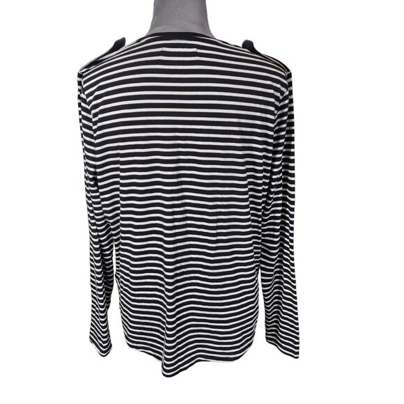 Lauren Ralph Lauren Top Black Striped Scoop Neck Pullover Epaulettes Shirt Large - Picture 2 of 6